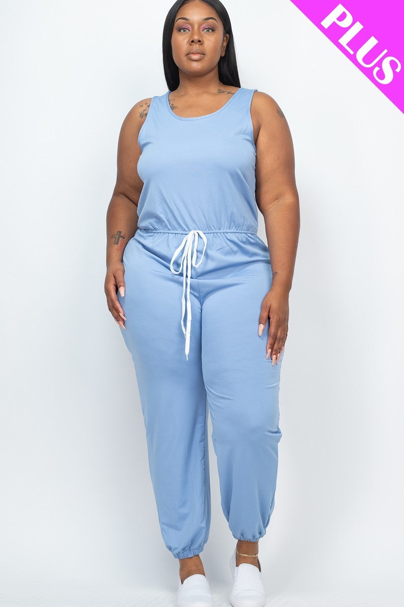 Plus Elasticized Waist Jogger Jumpsuit Look Up Deals