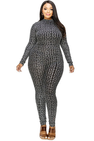 Plus Geo Pattern Glitter Printed Jumpsuit Look Up Deals