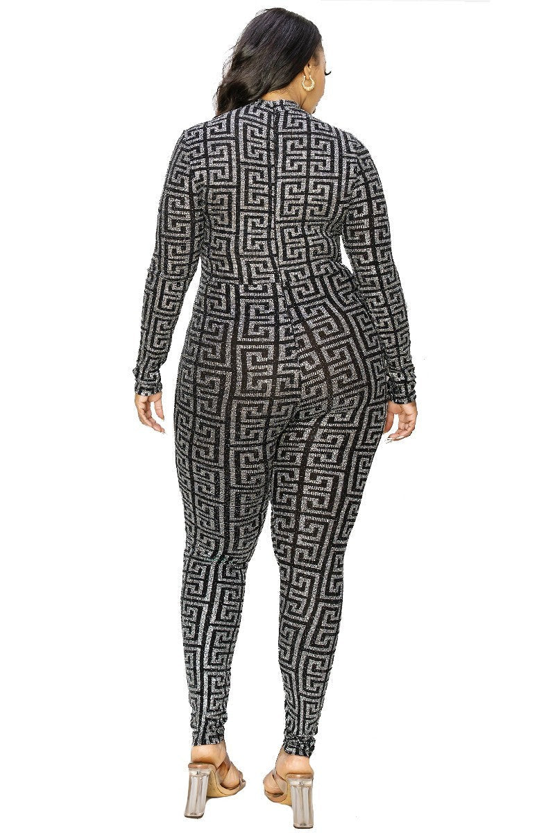 Plus Geo Pattern Glitter Printed Jumpsuit Look Up Deals