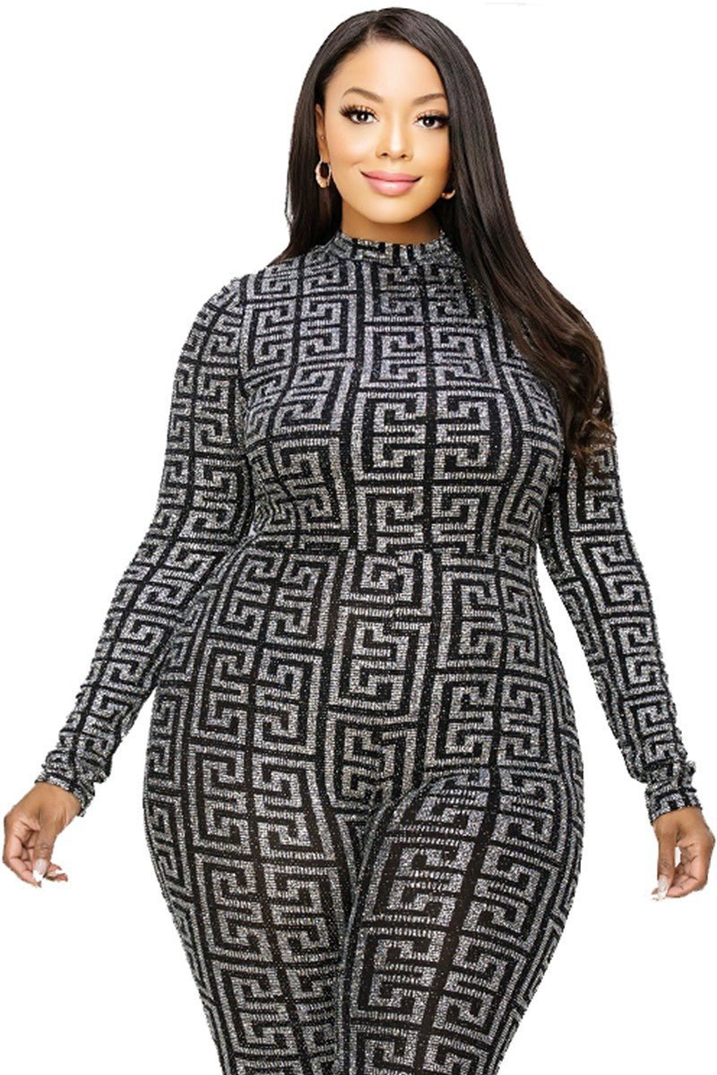 Plus Geo Pattern Glitter Printed Jumpsuit Look Up Deals