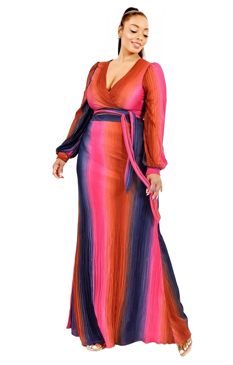 Plus Gradient Stripe 2 Piece Maxi Skirt Set Look Up Deals