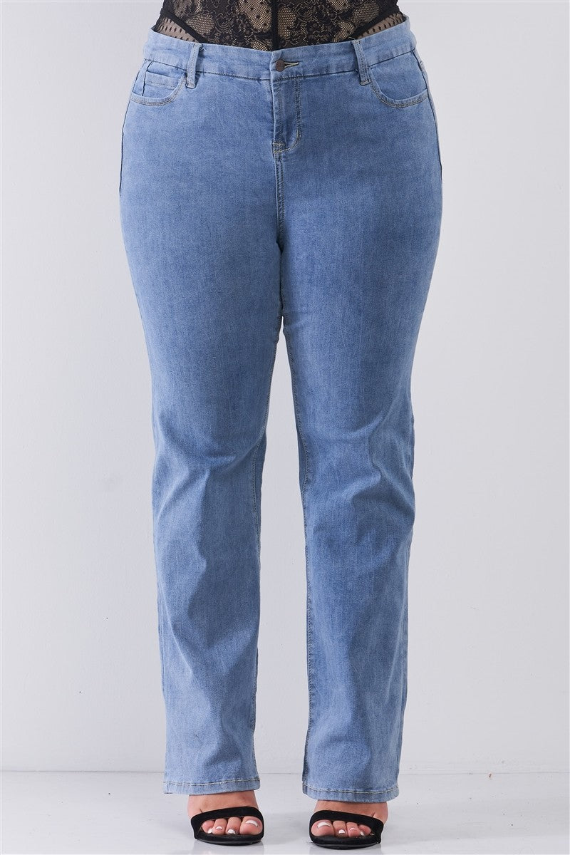 Plus Mid-wash Blue Denim Low-rise Wide-leg Upsized Basic Dad Jeans Look Up Deals