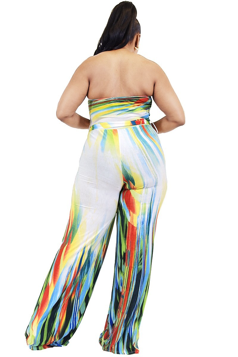 Plus Off Shoulder Color Brushed Tie Waist Jumpsuit Look Up Deals