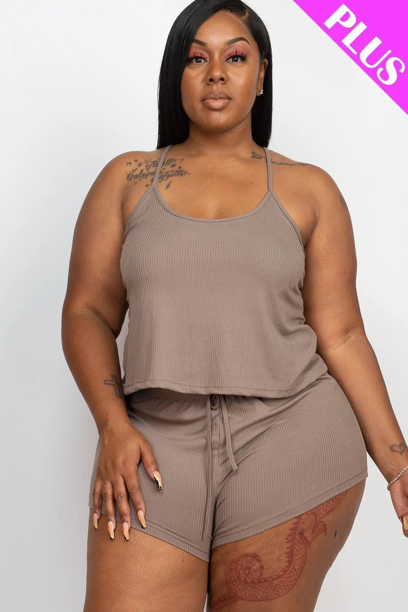 Plus Ribbed Strappy Top And Shorts Set Look Up Deals