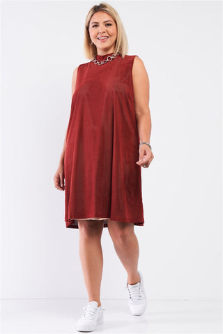 Plus Rust And Nude Illusion High Neck Swing Dress Look Up Deals