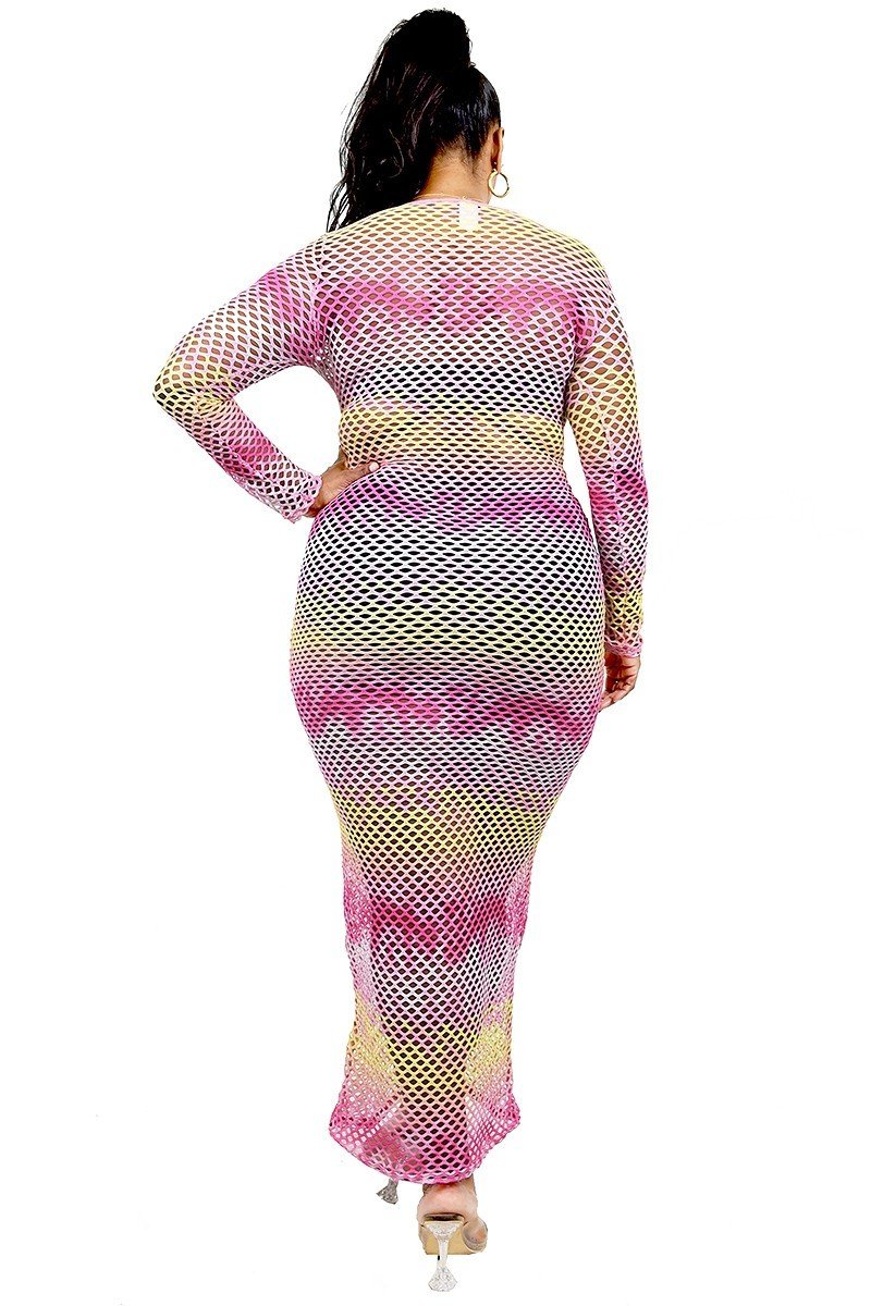 Plus See-through Gradient Fishnet Overlay Dress Look Up Deals