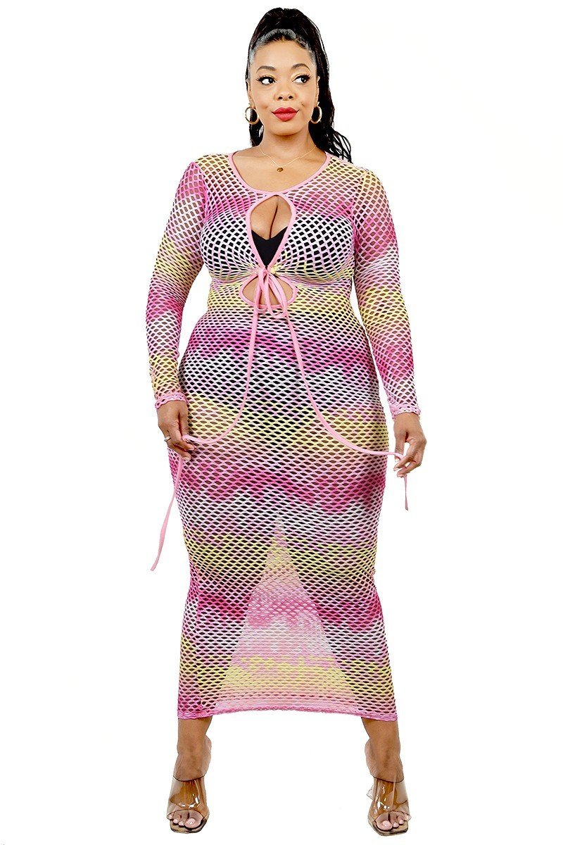 Plus See-through Gradient Fishnet Overlay Dress Look Up Deals