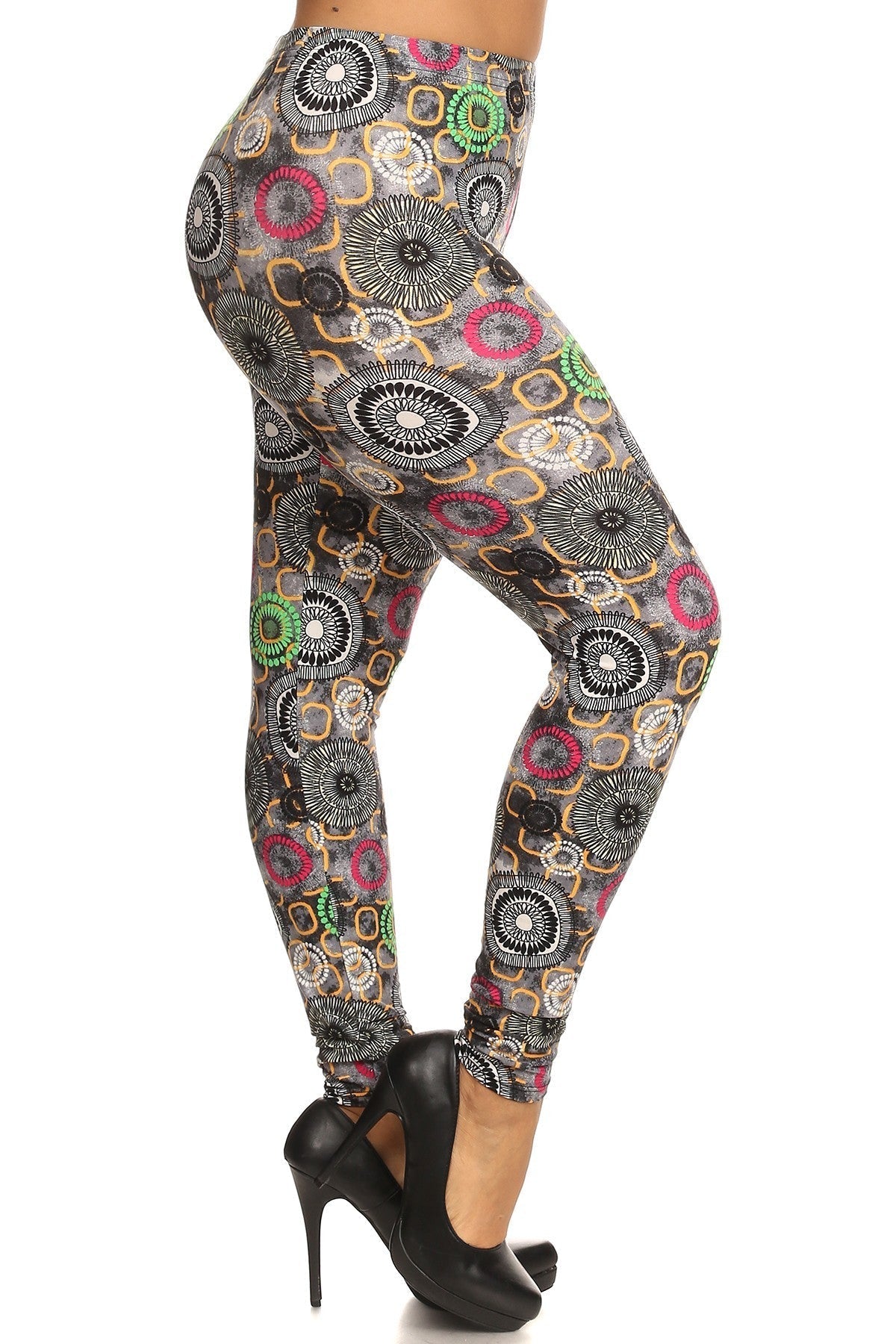 Plus Size Abstract Print, Full Length Leggings In A Slim Fitting Style With A Banded High Waist Look Up Deals