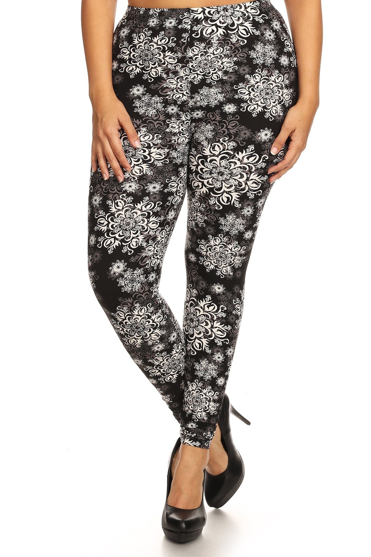 Plus Size Abstract Print, Full Length Leggings In A Slim Fitting Style With A Banded High Waist Look Up Deals