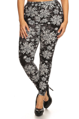 Plus Size Abstract Print, Full Length Leggings In A Slim Fitting Style With A Banded High Waist Look Up Deals