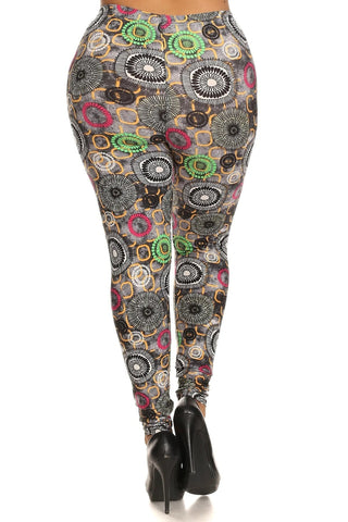 Plus Size Abstract Print, Full Length Leggings In A Slim Fitting Style With A Banded High Waist Look Up Deals