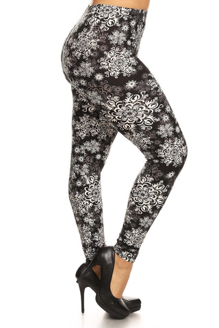 Plus Size Abstract Print, Full Length Leggings In A Slim Fitting Style With A Banded High Waist Look Up Deals