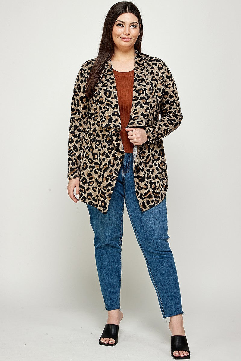 Plus Size, Animal Leopard Printed Knit Cardigan Look Up Deals