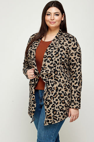 Plus Size, Animal Leopard Printed Knit Cardigan Look Up Deals