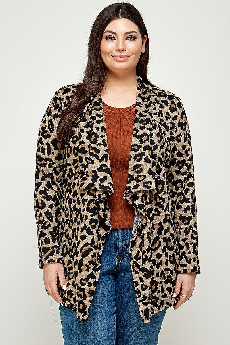 Plus Size, Animal Leopard Printed Knit Cardigan Look Up Deals