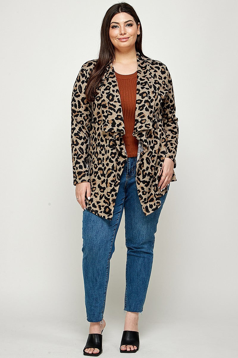 Plus Size, Animal Leopard Printed Knit Cardigan Look Up Deals