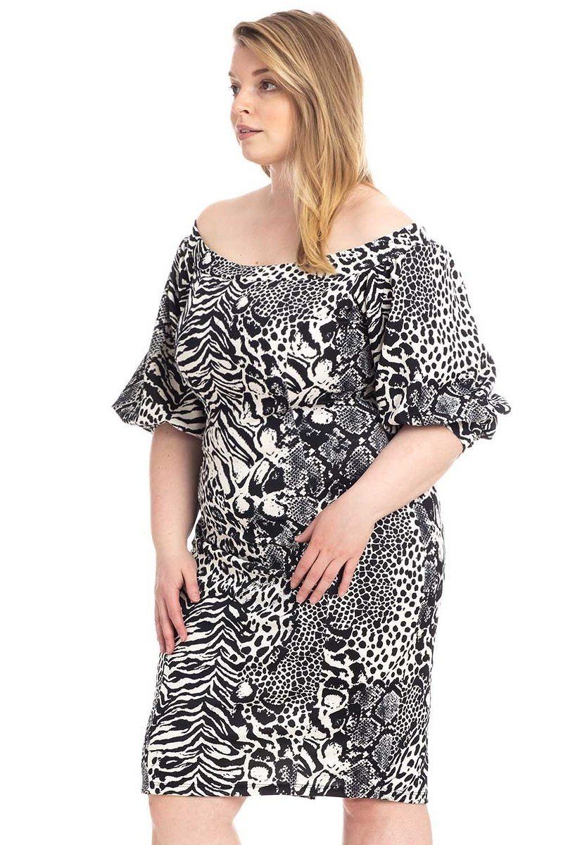 Plus Size  Animal Print Crepe Stretch Bodycon Dress Look Up Deals