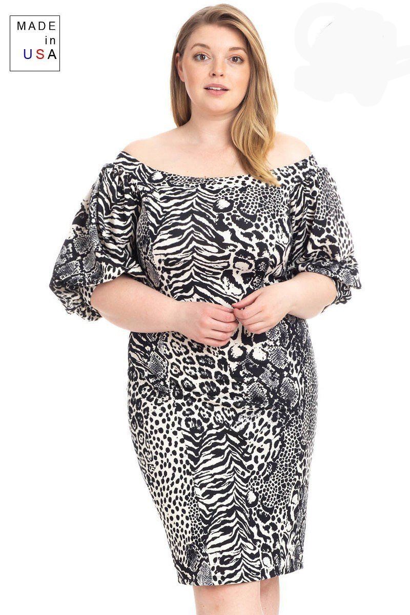 Plus Size  Animal Print Crepe Stretch Bodycon Dress Look Up Deals