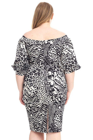 Plus Size  Animal Print Crepe Stretch Bodycon Dress Look Up Deals