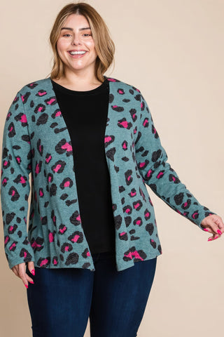 Plus Size Animal Printed Open Front Cropped Cardigan Look Up Deals