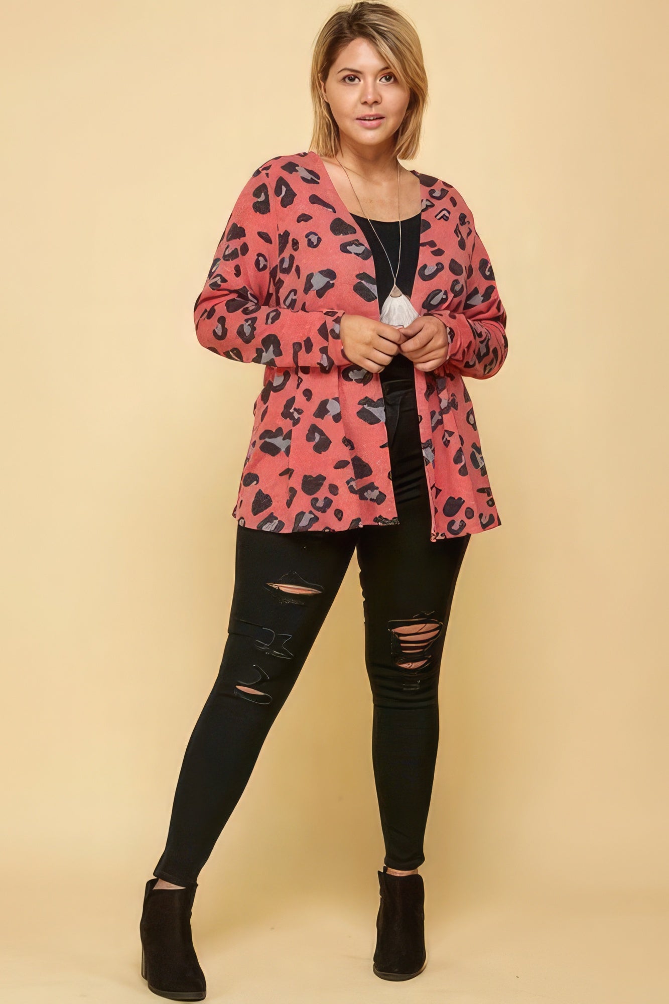 Plus Size Animal Printed Open Front Cropped Cardigan Look Up Deals