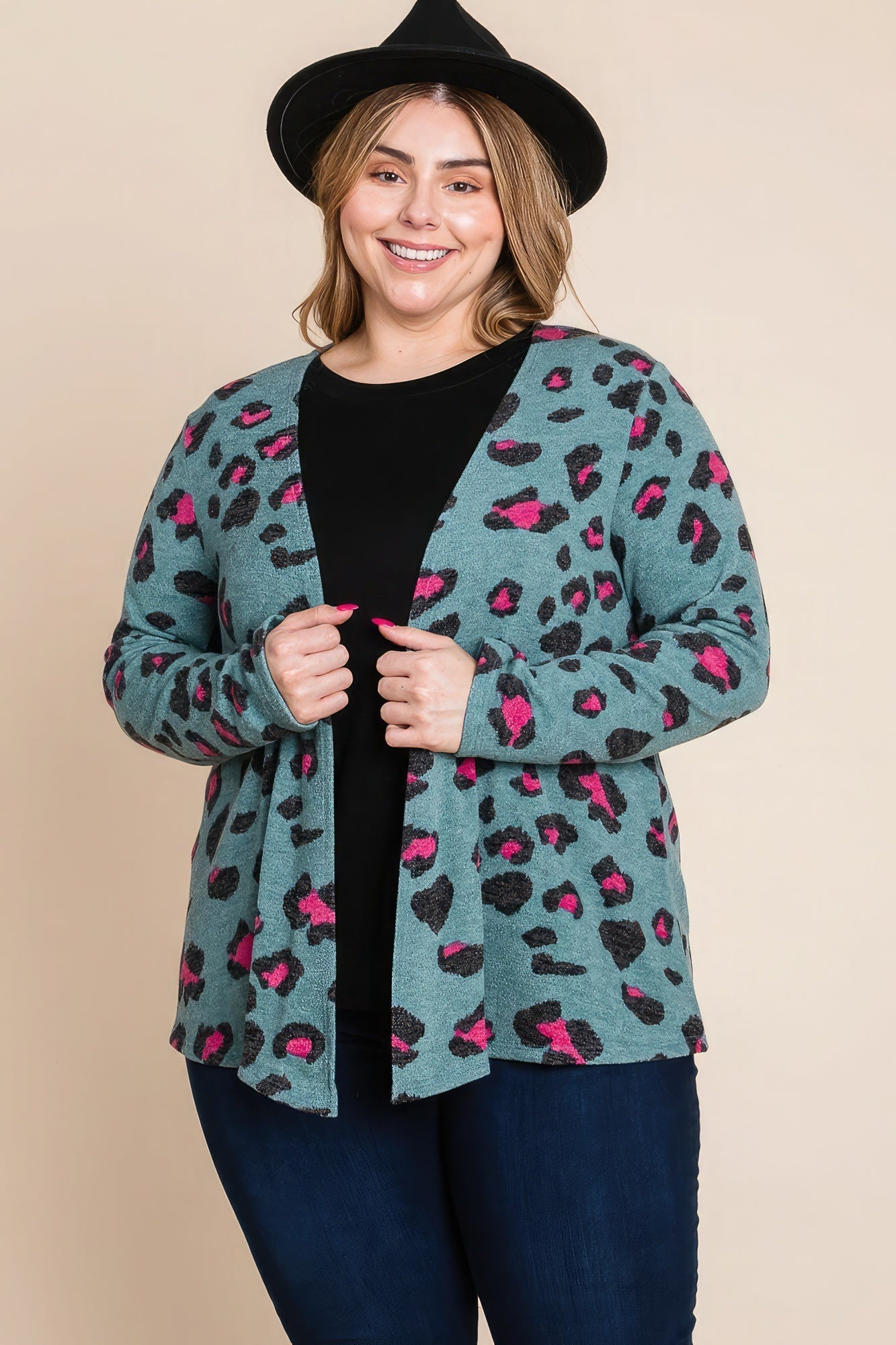 Plus Size Animal Printed Open Front Cropped Cardigan Look Up Deals