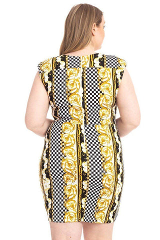 Plus Size Boarder Print  V-neck Bodycon Dress Look Up Deals