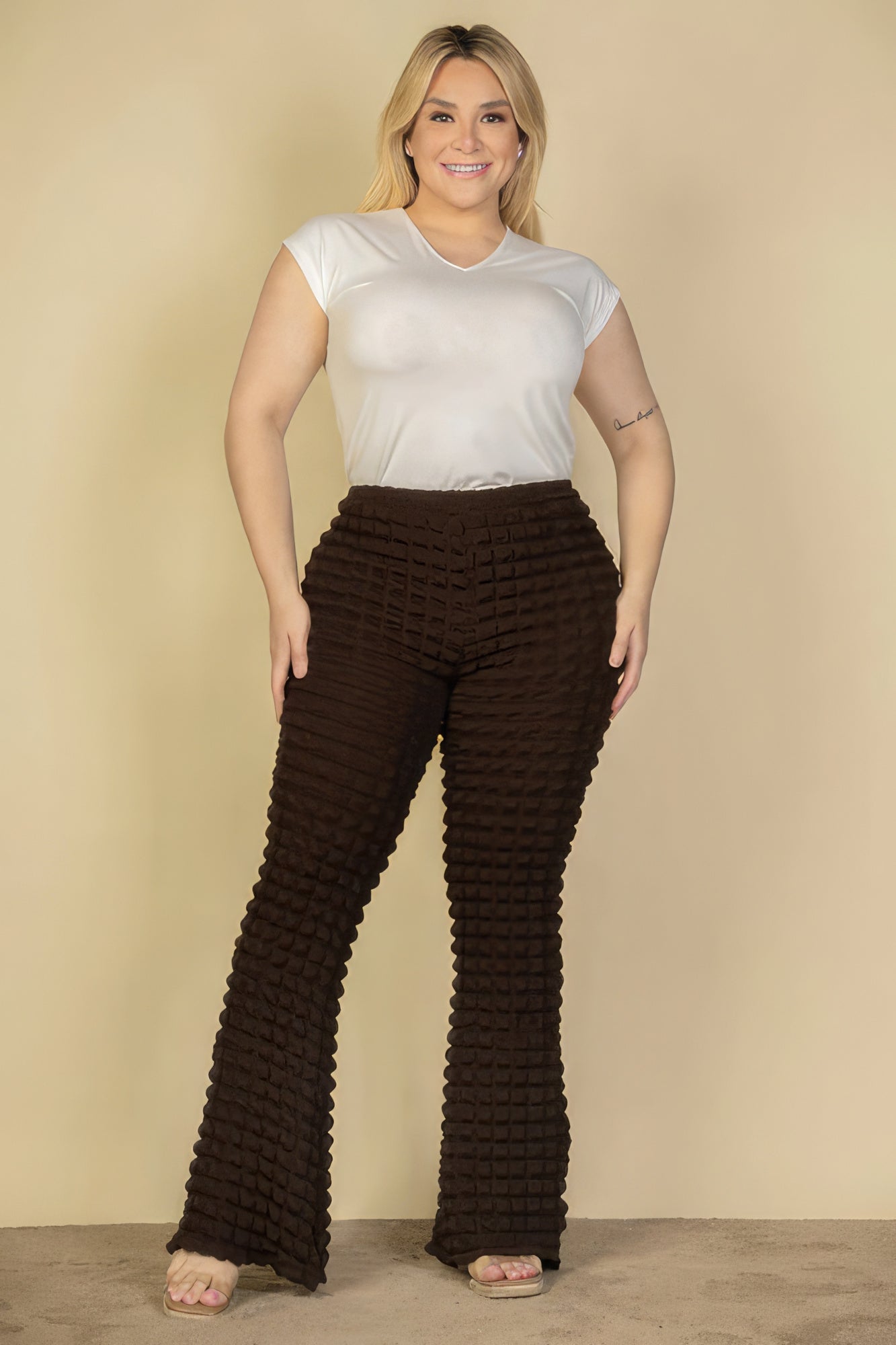 Plus Size Bubble Fabric Flare Pants Look Up Deals