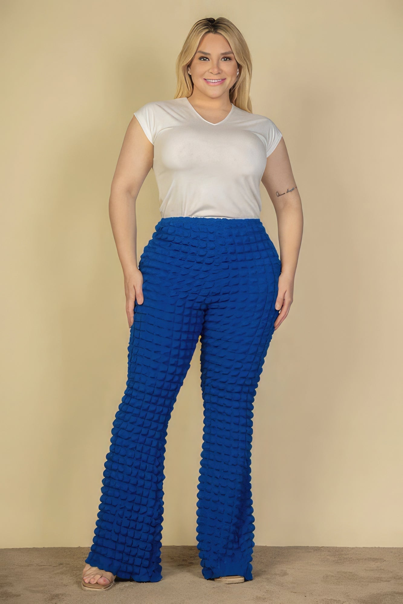 Plus Size Bubble Fabric Flare Pants Look Up Deals