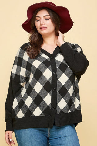 Plus Size Buffalo Plaid Knit Button Up Oversize Cardigan Look Up Deals