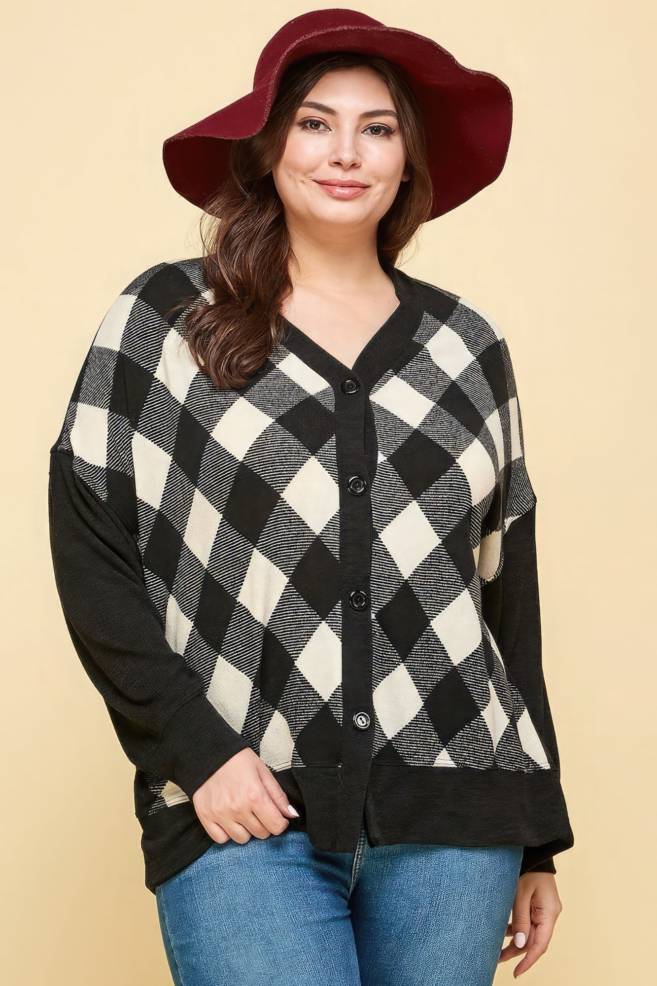 Plus Size Buffalo Plaid Knit Button Up Oversize Cardigan Look Up Deals