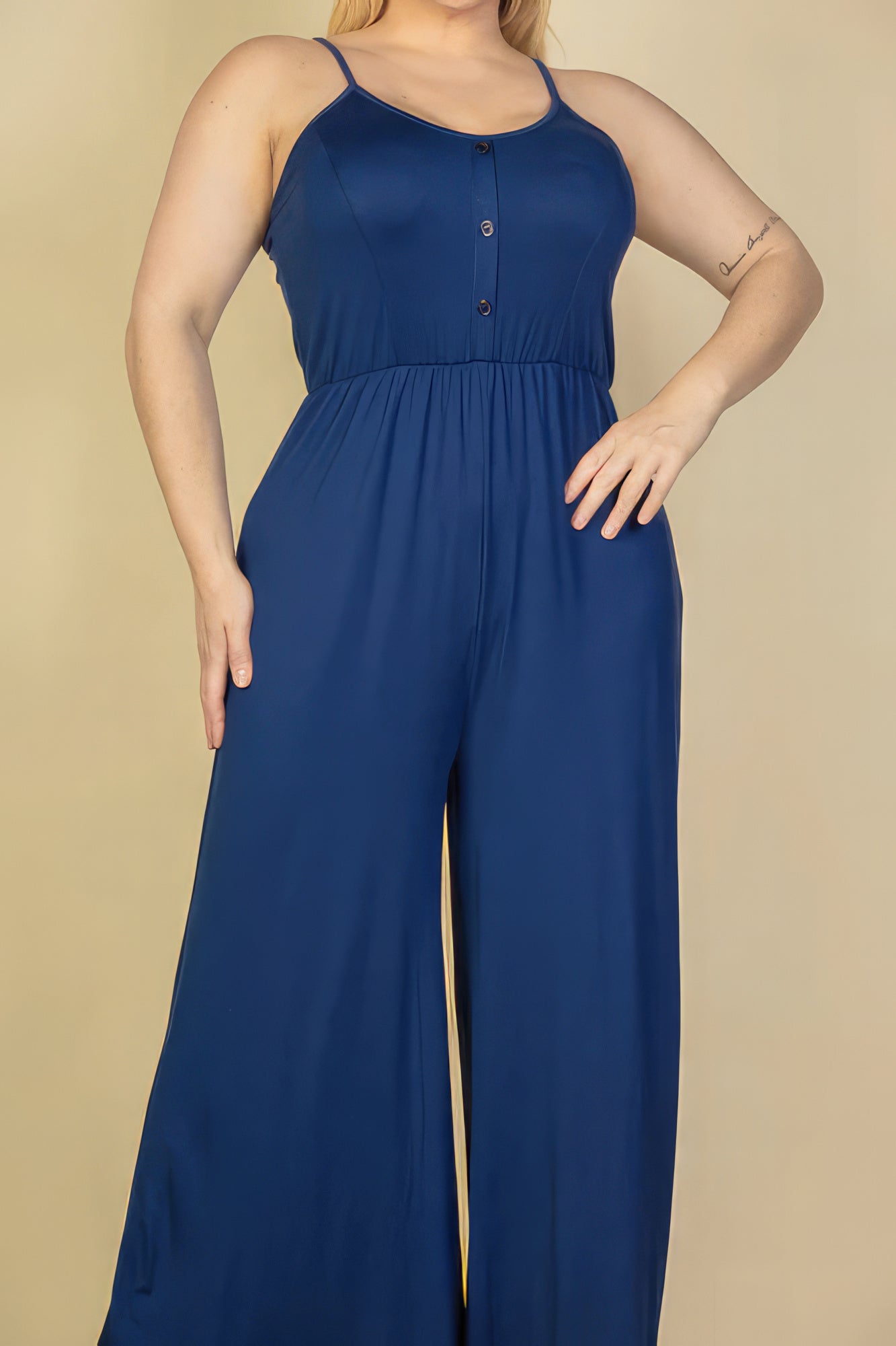 Plus Size Button Front Wide Leg Jumpsuit Look Up Deals