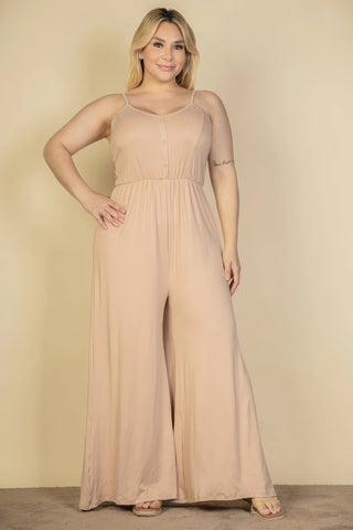 Plus Size Button Front Wide Leg Jumpsuit Look Up Deals