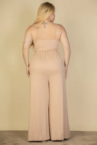 Plus Size Button Front Wide Leg Jumpsuit Look Up Deals