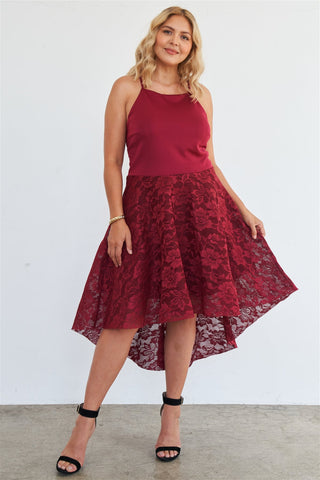 Plus Size Cabernet Square Neckline Hi-low Floral Lace Maxi Dress Look Up Deals