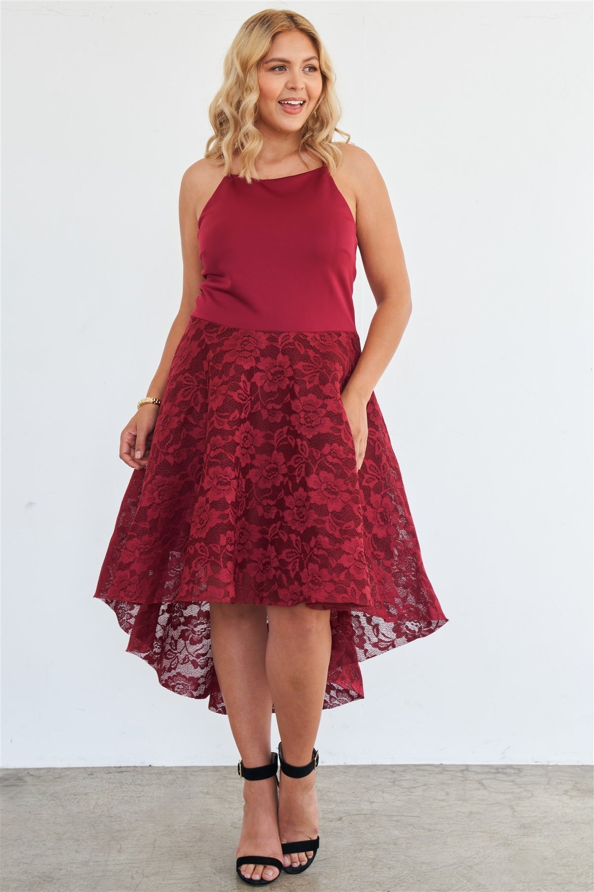 Plus Size Cabernet Square Neckline Hi-low Floral Lace Maxi Dress Look Up Deals