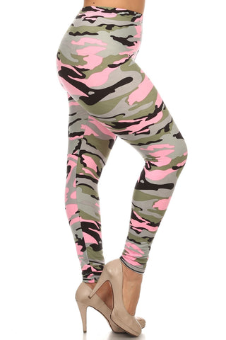 Plus Size Camouflage Printed Knit Legging With Elastic Waistband And High Waist Fit Look Up Deals