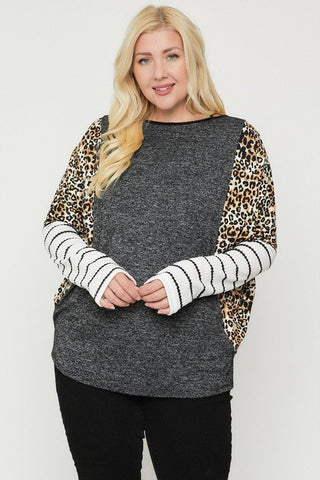 Plus Size Cheetah Print  Long Sleeve Top Look Up Deals