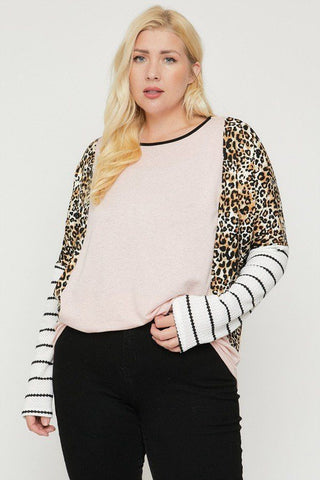 Plus Size Cheetah Print  Long Sleeve Top Look Up Deals