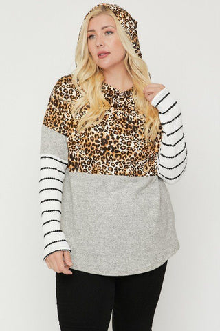 Plus Size Color Block Hoodie Featuring A Cheetah Print Look Up Deals