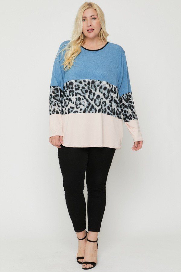 Plus Size Color Block Top Featuring A Leopard Print Top Look Up Deals