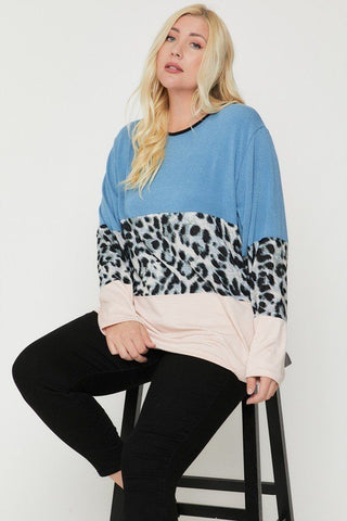 Plus Size Color Block Top Featuring A Leopard Print Top Look Up Deals