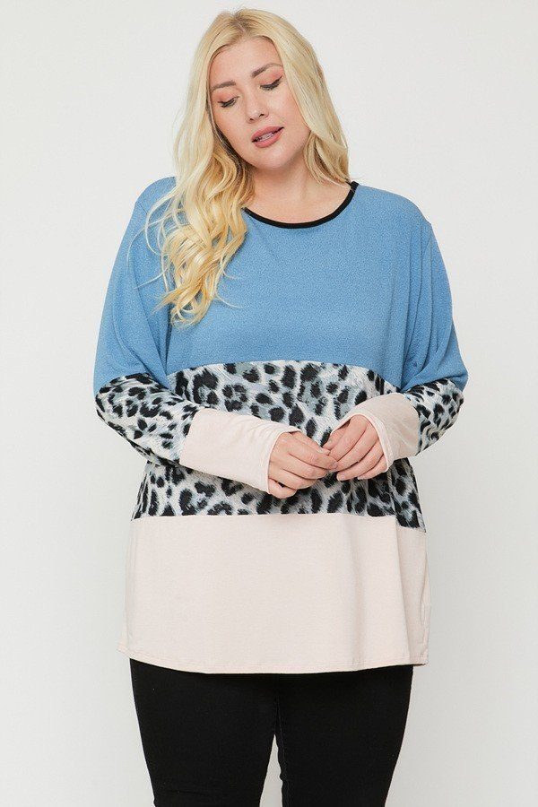 Plus Size Color Block Top Featuring A Leopard Print Top Look Up Deals