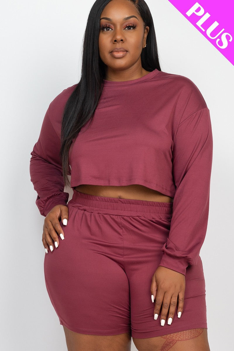 Plus Size Cozy Crop Top And Shorts Set Look Up Deals