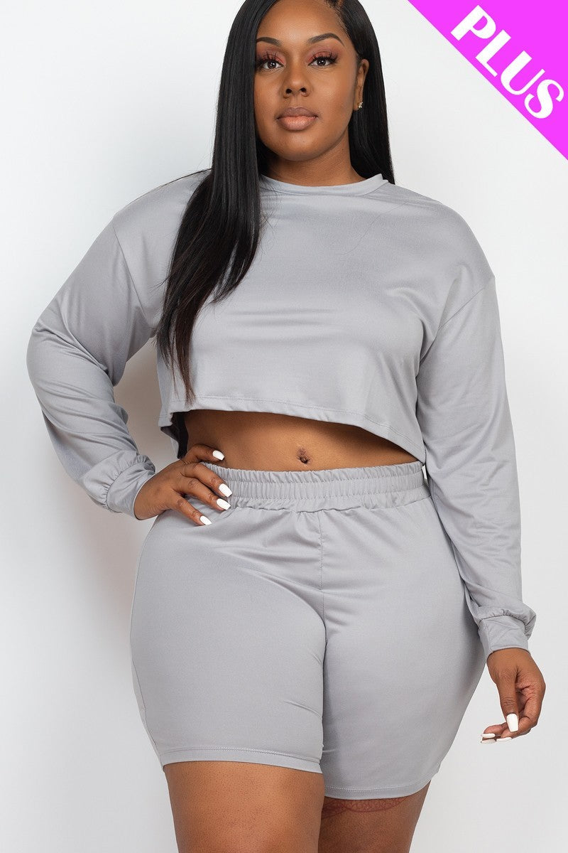 Plus Size Cozy Crop Top And Shorts Set Look Up Deals