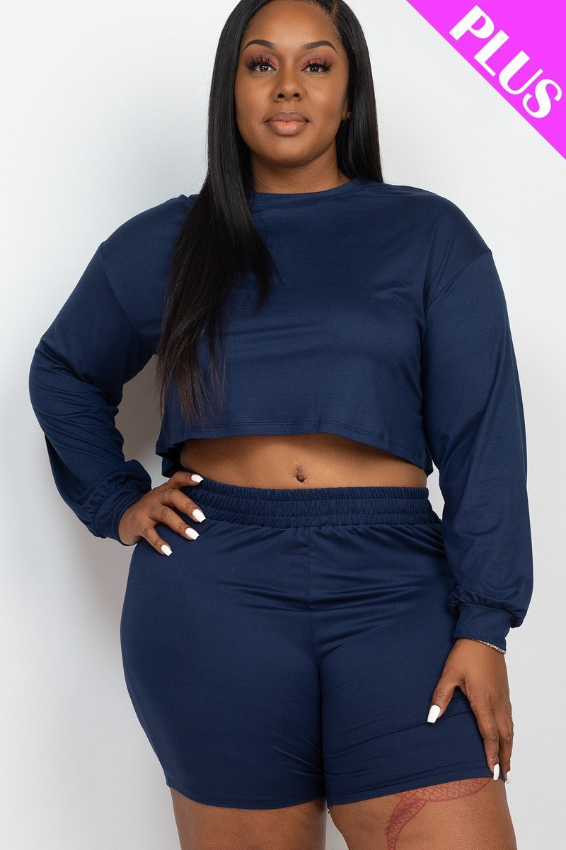 Plus Size Cozy Crop Top And Shorts Set Look Up Deals