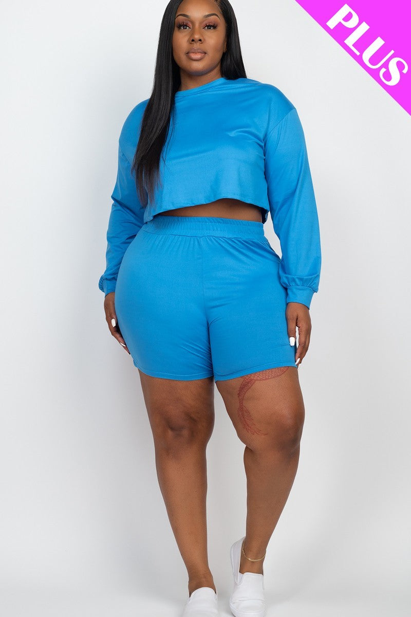 Plus Size Cozy Crop Top And Shorts Set Look Up Deals