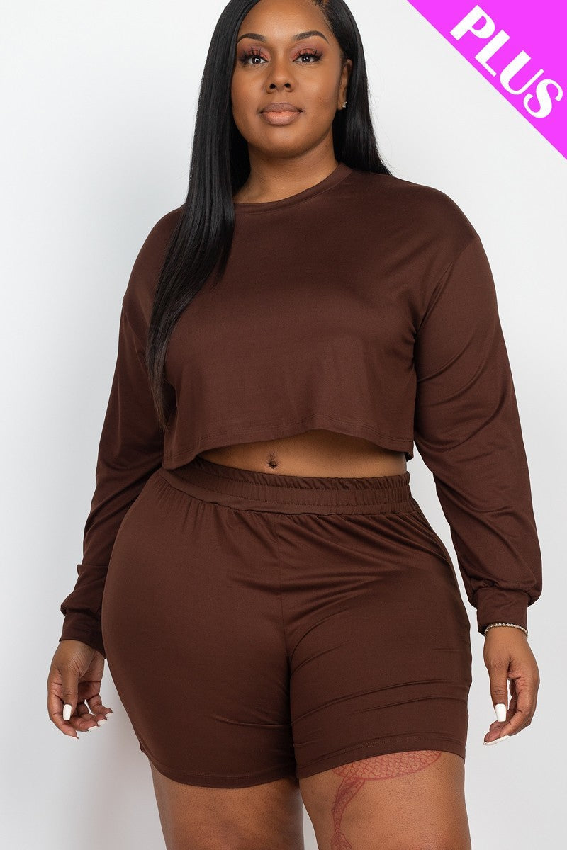 Plus Size Cozy Crop Top And Shorts Set Look Up Deals