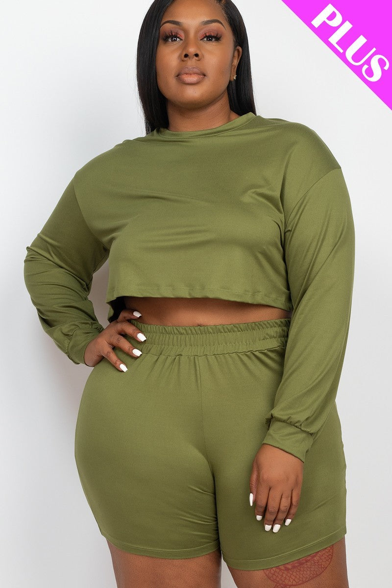 Plus Size Cozy Crop Top And Shorts Set Look Up Deals