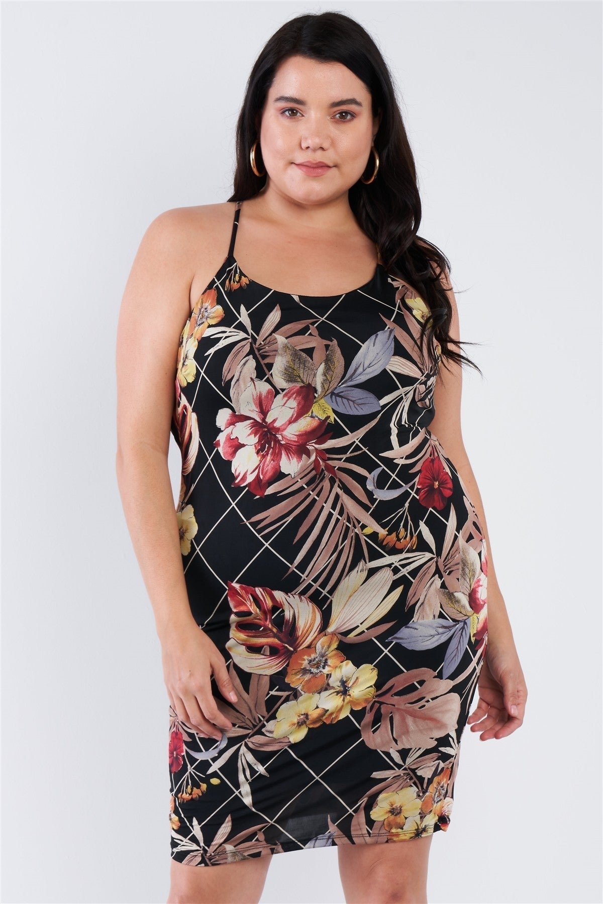 Plus Size Criss-cross Open Back Mini Floral Print Dress Look Up Deals